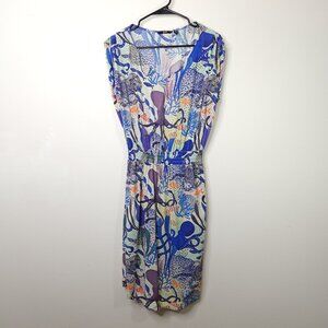 Betabrand Cap Sleeve Under the Sea Octopus and Coral Print Rayon Mini Dress L
